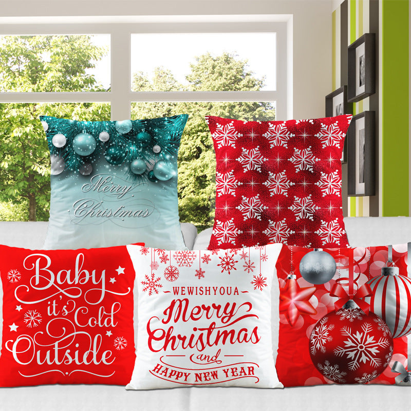 HKM-066387 Digital Printed Christmas Pillowcase - Super Soft Short Plush Cushion Cover, 45x45cm, PP Cotton Filling