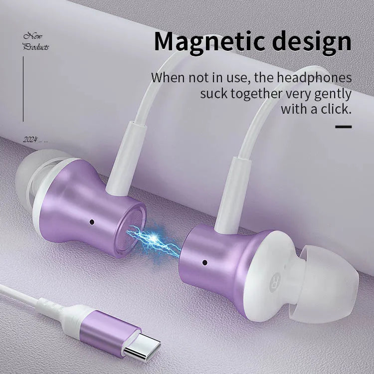 HKM-066387 Wired Type-C Earphones with Microphone and Volume Control for Live Broadcast and Gaming