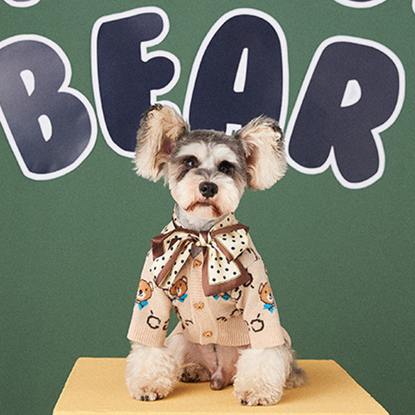 HKM-0664125 Casual Wool Sweater Cardigan for Pets - Schnauzer & Pomeranian Styles in Multiple Sizes