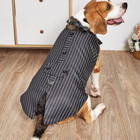 HKM-0664509 Elegant Dog Wedding Suit with Triangular Scarf - Gray Striped Design, Various Sizes Available