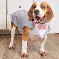 HKM-0664509 Elegant Dog Wedding Suit with Triangular Scarf - Gray Striped Design, Various Sizes Available