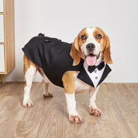 HKM-0664509 Elegant Dog Wedding Suit with Triangular Scarf - Gray Striped Design, Various Sizes Available