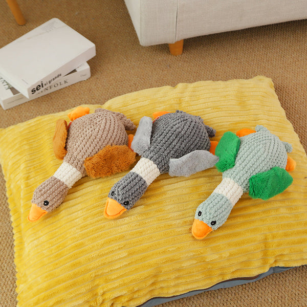 HKM-0665789 Sound Plush Toy for Dogs - Stress Relief and Bite Resistant, Available in Green, Brown, and Gray Geese