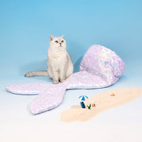 HKM-0666173 Enclosed Four-Season Sequined Mermaid Cat Bed - 100% Polyester, Medium Size 85*50*20cm