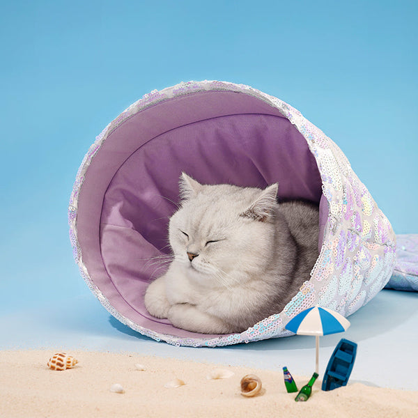HKM-0666173 Enclosed Four-Season Sequined Mermaid Cat Bed - 100% Polyester, Medium Size 85*50*20cm