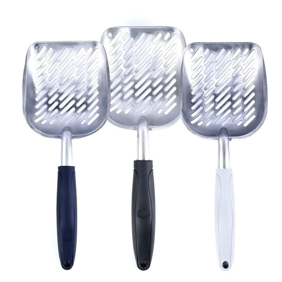 HKM-066643 Large Aluminum Alloy Cat Litter Shovel - Durable, Lightweight, Ergonomic Design, Gray/Black Color, 36x15.5x15.5x13.5cm