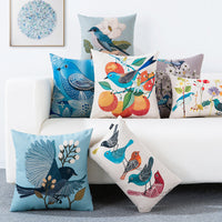 HKM-066707 Country Pastoral Floral and Bird Cushion Cover, Cotton and Linen Pillowcase 45x45cm and 30x50cm Sizes
