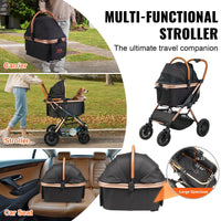HKM-0668349 Pet Stroller for Small to Medium Dogs, Lightweight with 66 lbs Capacity, Detachable Carrier, Mesh Windows, and Adjustable Handle