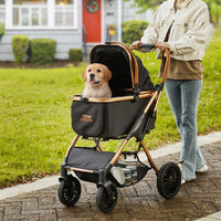 HKM-0668349 Pet Stroller for Small to Medium Dogs, Lightweight with 66 lbs Capacity, Detachable Carrier, Mesh Windows, and Adjustable Handle