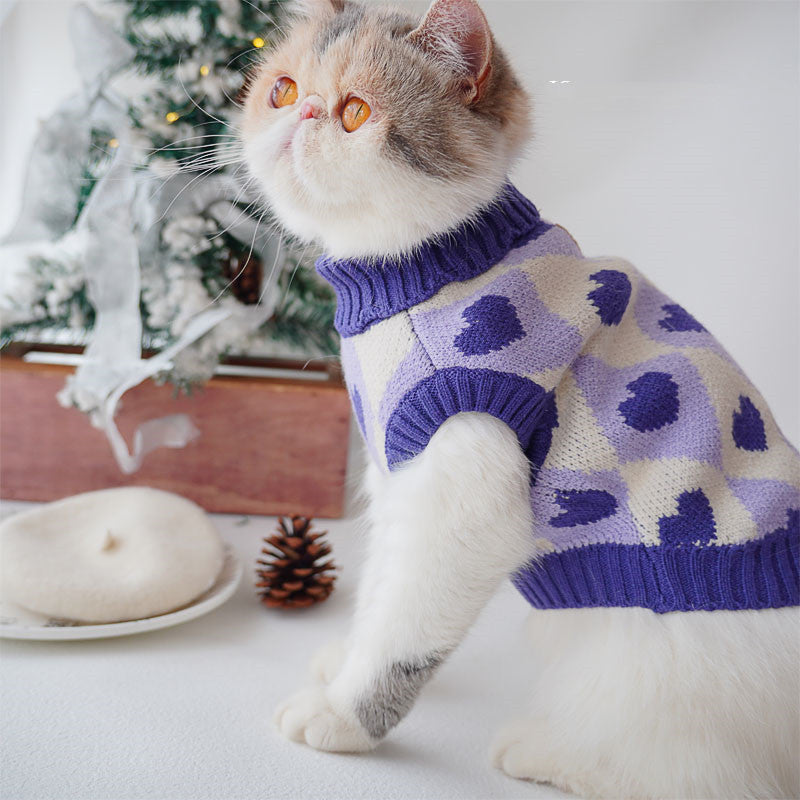HKM-0669885 Cozy Love Rhombus Sweater for Cats – Pomegranate Red & Raspberry Purple Options