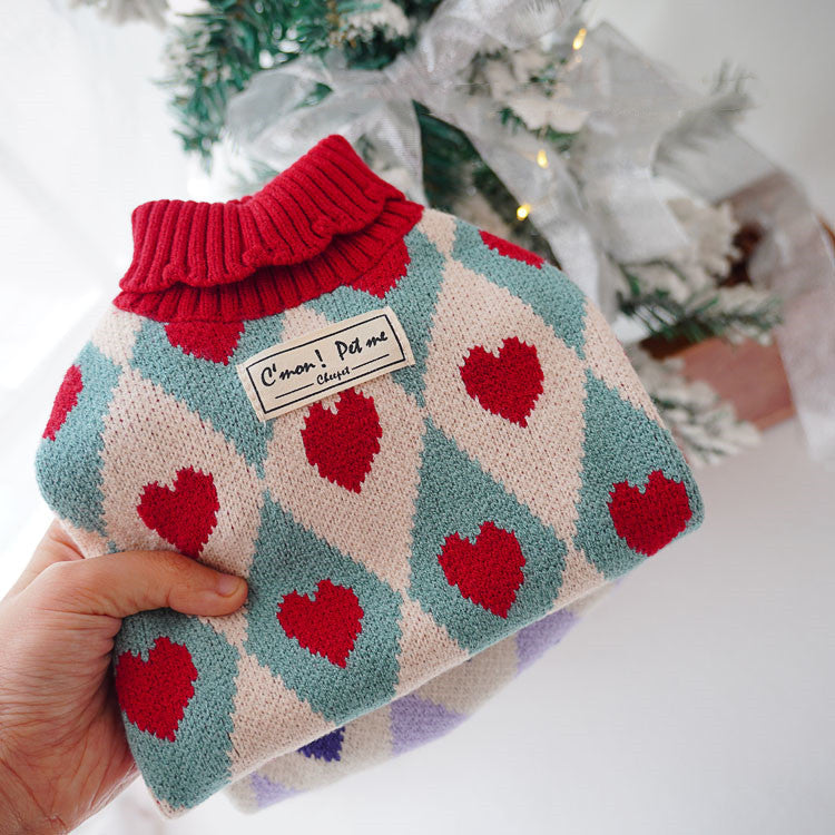 HKM-0669885 Cozy Love Rhombus Sweater for Cats – Pomegranate Red & Raspberry Purple Options