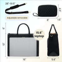 HKM-067027 Waterproof Quilted Work Tote Bag for 15.6 Inch Laptop with Clutch - Lightweight Computer Travel Shoulder Purse