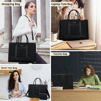 HKM-067027 Waterproof Quilted Work Tote Bag for 15.6 Inch Laptop with Clutch - Lightweight Computer Travel Shoulder Purse