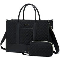 HKM-067027 Waterproof Quilted Work Tote Bag for 15.6 Inch Laptop with Clutch - Lightweight Computer Travel Shoulder Purse