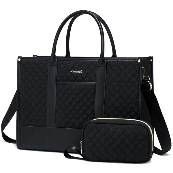 HKM-067027 Waterproof Quilted Work Tote Bag for 15.6 Inch Laptop with Clutch - Lightweight Computer Travel Shoulder Purse