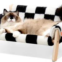 HKM-0670525 Stylish Raised Cat Bed with Wooden Legs, Removable Washable Cover, and Soft Checkerboard Design for Indoor Use