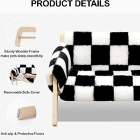 HKM-0670525 Stylish Raised Cat Bed with Wooden Legs, Removable Washable Cover, and Soft Checkerboard Design for Indoor Use