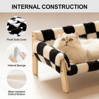 HKM-0670525 Stylish Raised Cat Bed with Wooden Legs, Removable Washable Cover, and Soft Checkerboard Design for Indoor Use