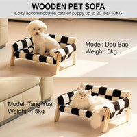 HKM-0670525 Stylish Raised Cat Bed with Wooden Legs, Removable Washable Cover, and Soft Checkerboard Design for Indoor Use