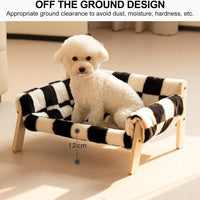 HKM-0670525 Stylish Raised Cat Bed with Wooden Legs, Removable Washable Cover, and Soft Checkerboard Design for Indoor Use