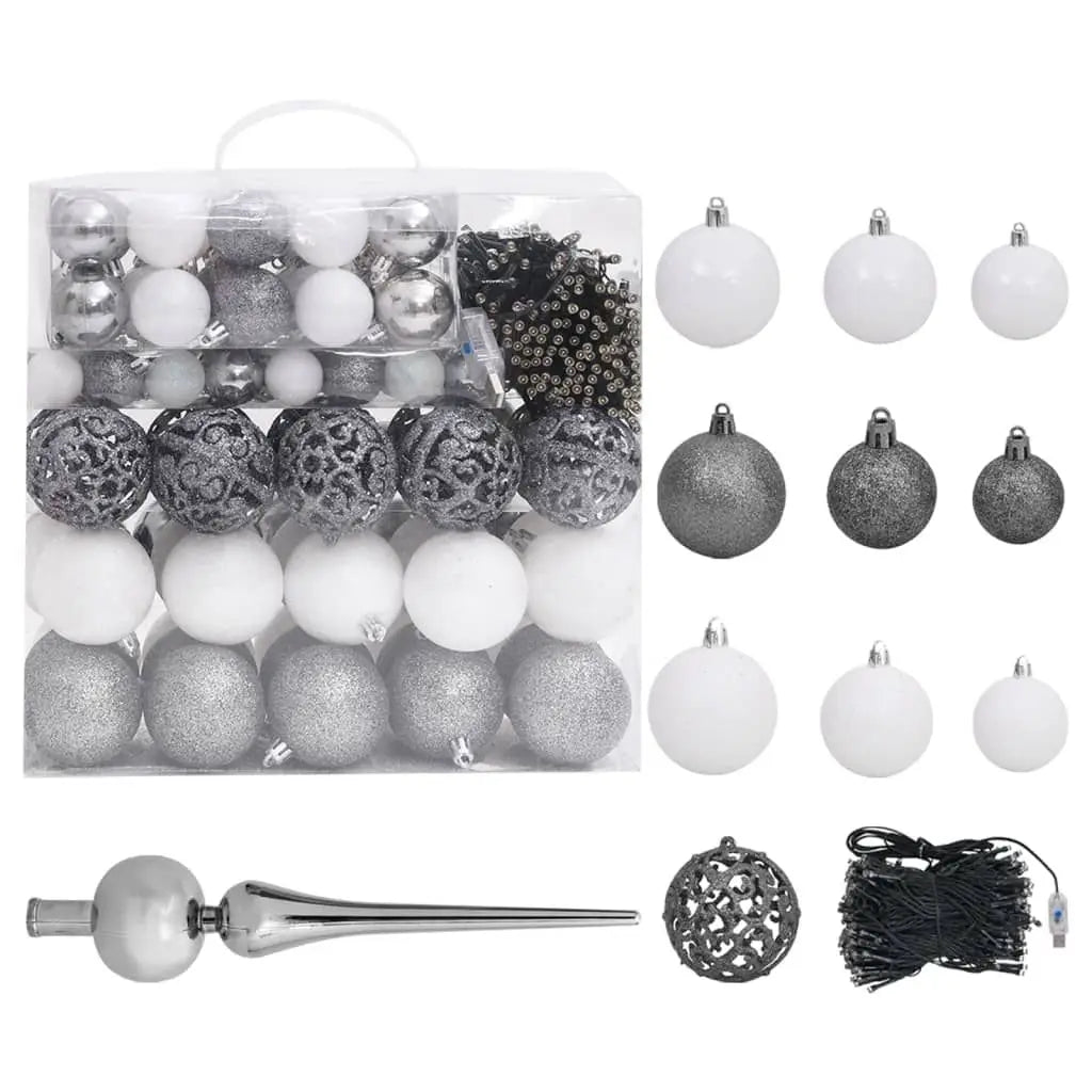HKM-067091 White 94.5" Pre-Lit Artificial Christmas Tree with Multicolored Lights and Ball Set
