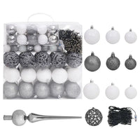 HKM-067091 White 94.5" Pre-Lit Artificial Christmas Tree with Multicolored Lights and Ball Set