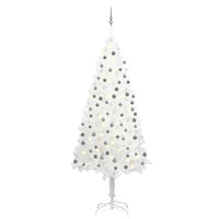 HKM-067091 White 94.5" Pre-Lit Artificial Christmas Tree with Multicolored Lights and Ball Set