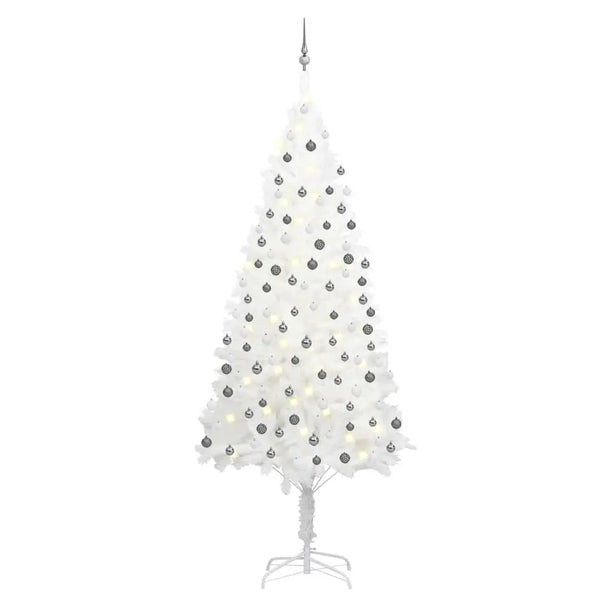 HKM-067091 White 94.5" Pre-Lit Artificial Christmas Tree with Multicolored Lights and Ball Set
