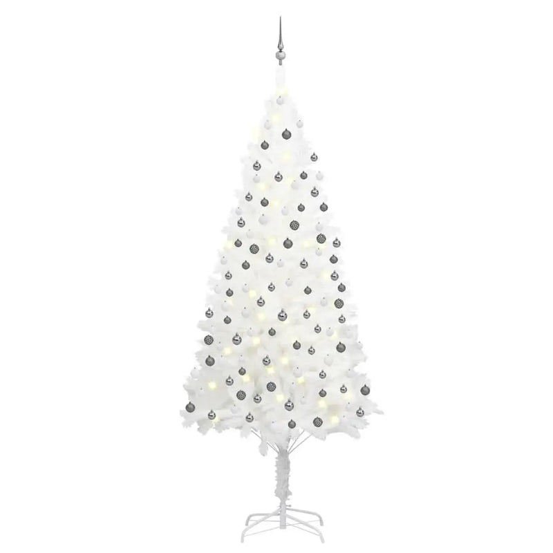 HKM-067091 White 94.5" Pre-Lit Artificial Christmas Tree with Multicolored Lights and Ball Set