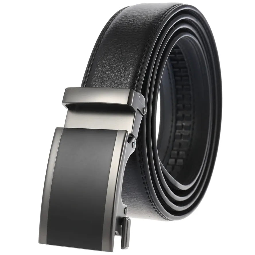 HKM-067347 Genuine Leather Men's Automatic Buckle Belt with Unique Design