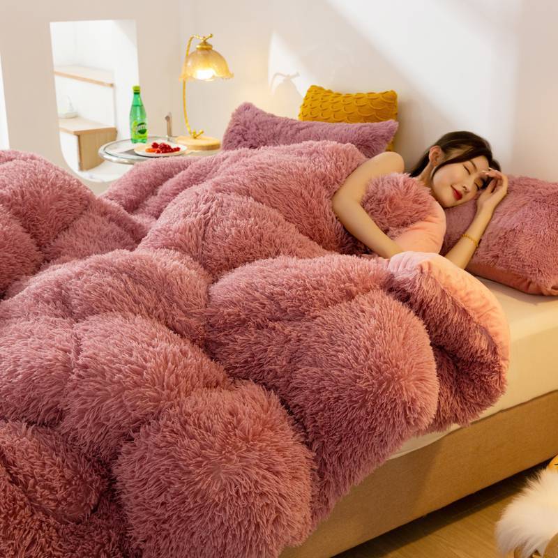 HKM-067411 Double-Sided Velvet Winter Quilt - Soft Fleece Mink & Crystal Velvet, Thickened Warm Blanket for Cozy Comfort