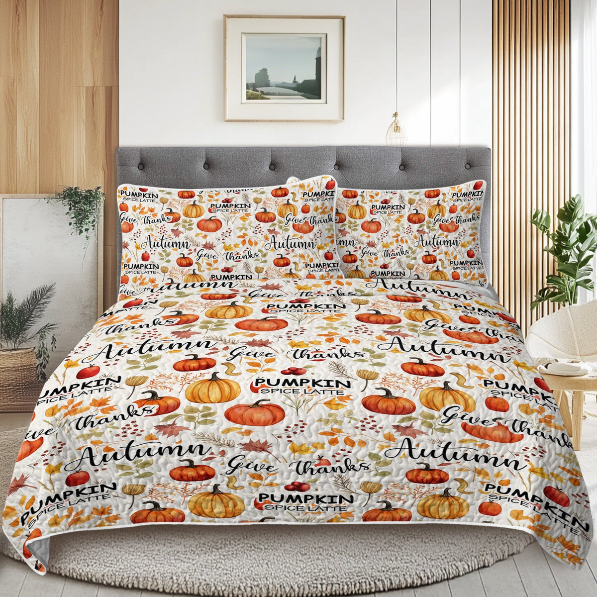 HKM-067475 Autumn Leaves Quilt Set for All Seasons - Includes Quilt and Pillow Shams, Multiple Sizes Available