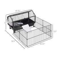 HKM-0675517 Metal Hutch Cage for Small Animals with Main House, Run, and Fleece Ramp