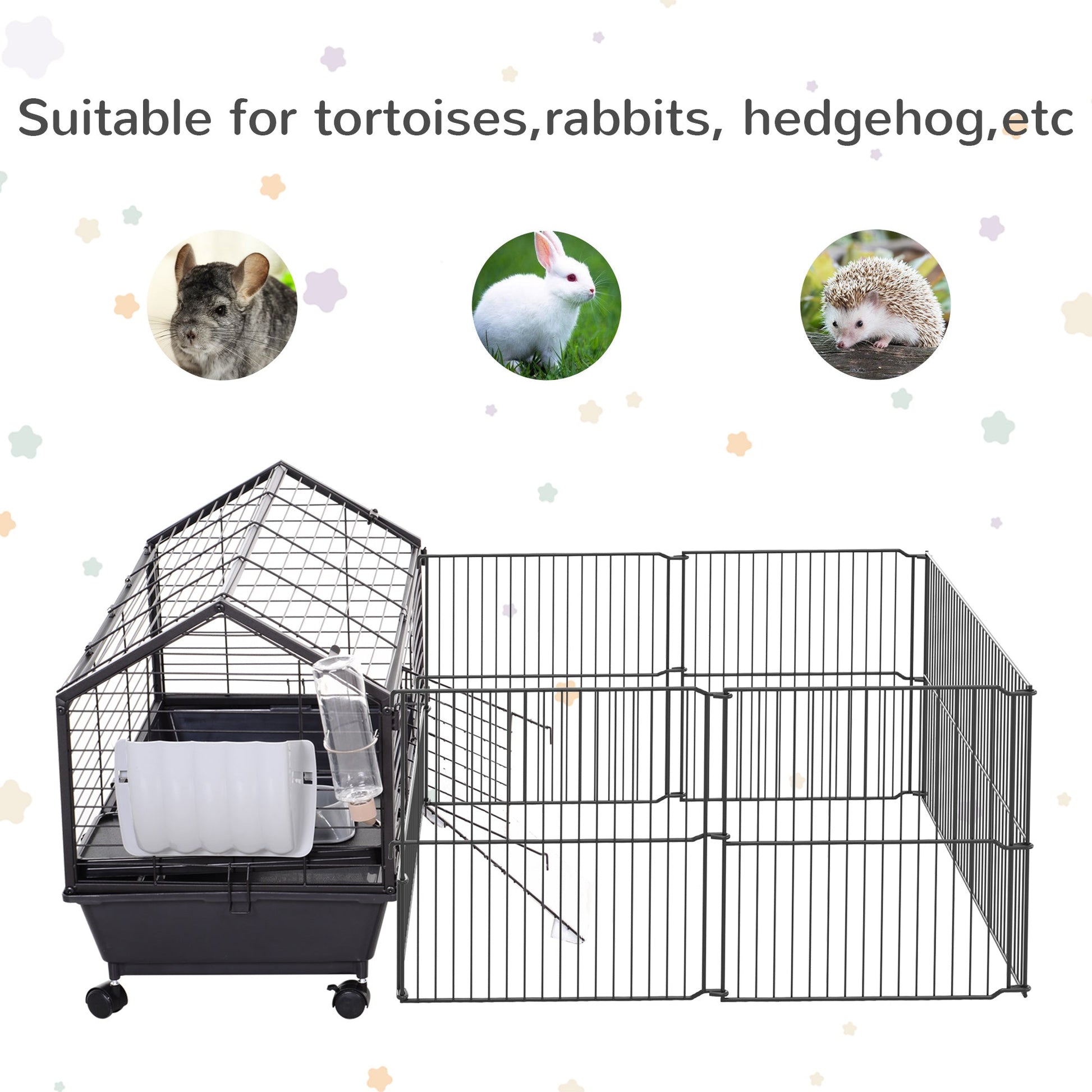 HKM-0675517 Metal Hutch Cage for Small Animals with Main House, Run, and Fleece Ramp