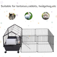 HKM-0675517 Metal Hutch Cage for Small Animals with Main House, Run, and Fleece Ramp