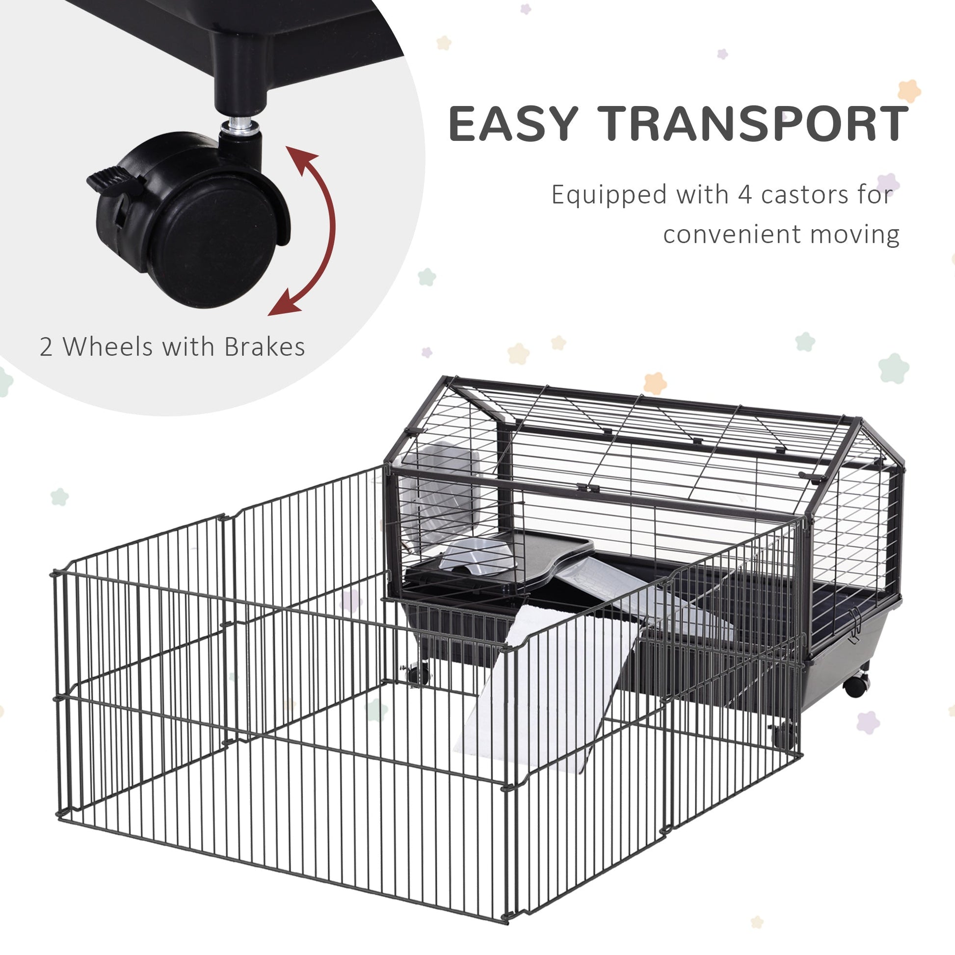 HKM-0675517 Metal Hutch Cage for Small Animals with Main House, Run, and Fleece Ramp