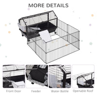 HKM-0675517 Metal Hutch Cage for Small Animals with Main House, Run, and Fleece Ramp