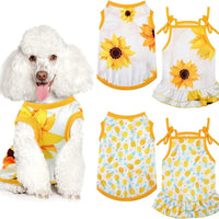 HKM-0676413 Pet Clothing with Sunflower and Pineapple Prints, Breathable Milk Silk Fabric, XS to XL Sizes