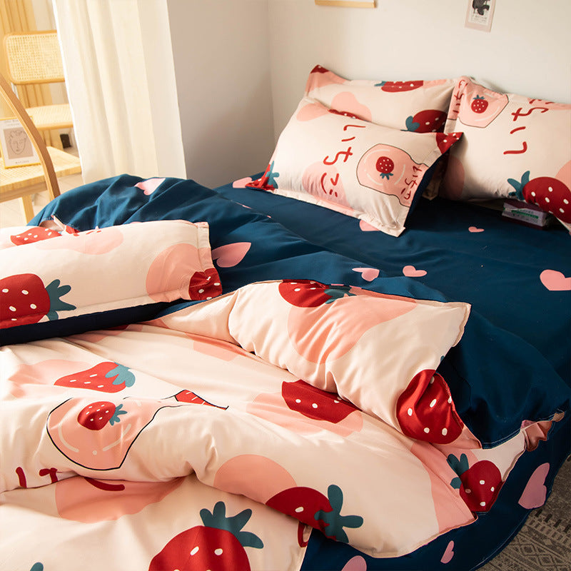 HKM-067795 Washed Cotton Duvet Cover Set - Four-Piece Bedding Collection in Various Stylish Patterns
