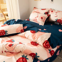 HKM-067795 Washed Cotton Duvet Cover Set - Four-Piece Bedding Collection in Various Stylish Patterns