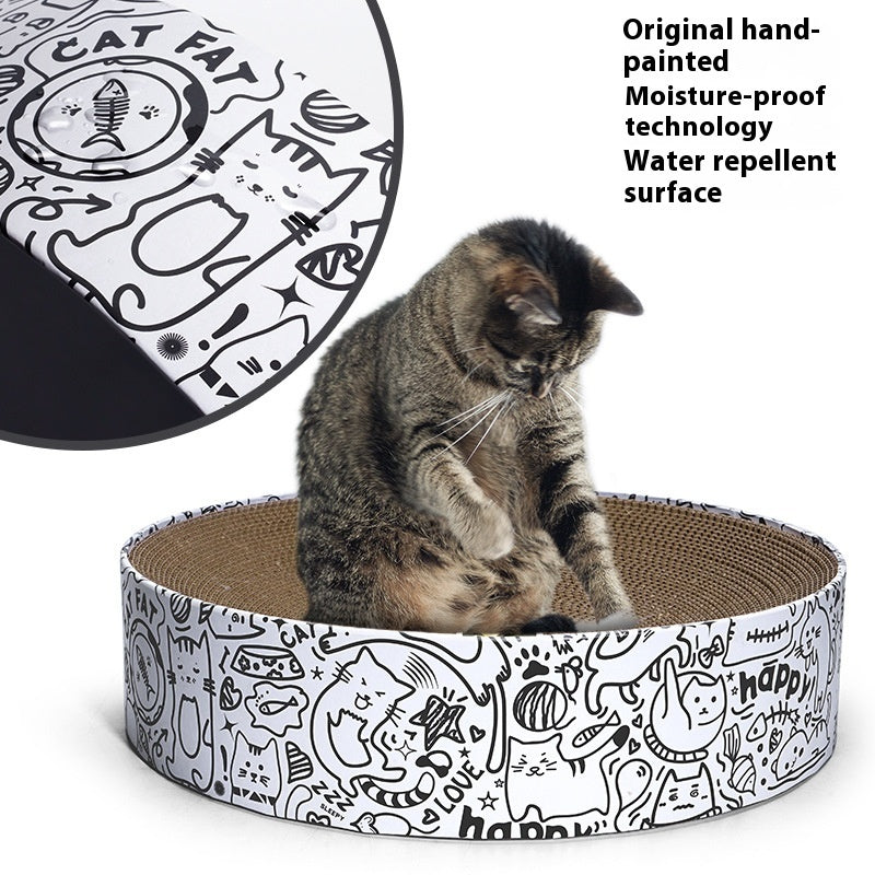HKM-0679485 Extra Large Round Cat Scratching Board Nest - White Corrugated Paper, 42x42x10cm