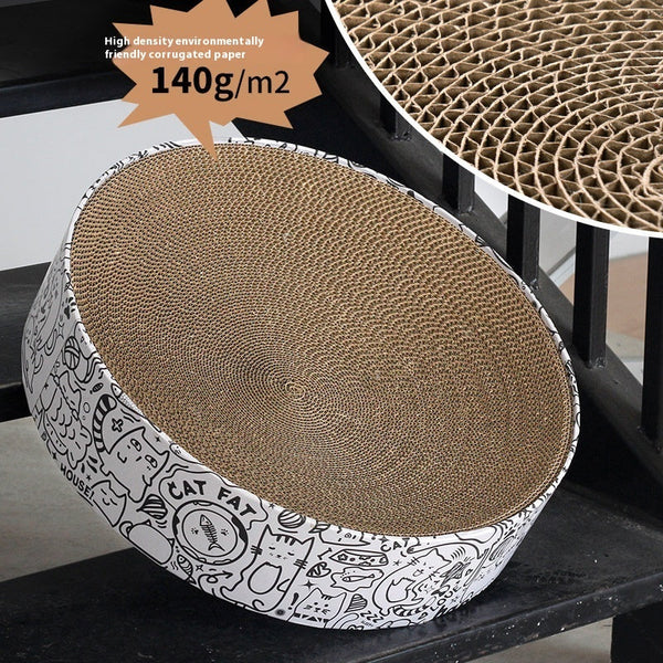 HKM-0679485 Extra Large Round Cat Scratching Board Nest - White Corrugated Paper, 42x42x10cm