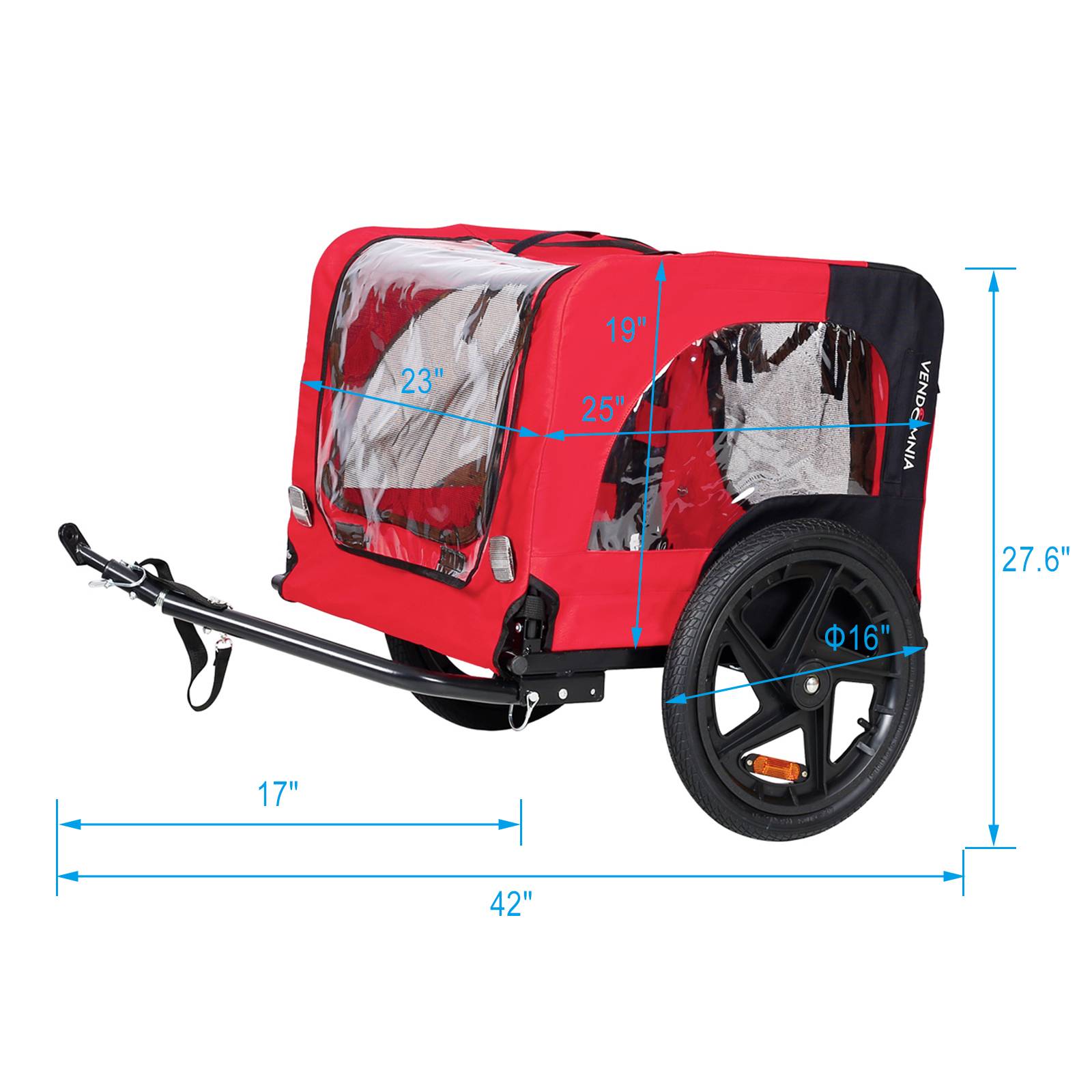 HKM-0681277 Foldable Pet Bicycle Trailer with Reflectors for Small and Large Dogs - Adjustable, Weather-Resistant Design