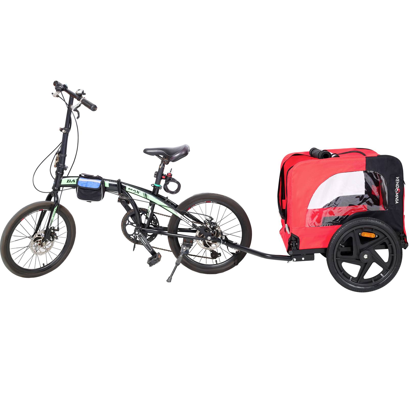 HKM-0681277 Foldable Pet Bicycle Trailer with Reflectors for Small and Large Dogs - Adjustable, Weather-Resistant Design