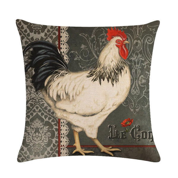 HKM-068179 Modern Hen Series Linen Pillowcase Cushion Cover, 45x45cm, Cotton & PP Cotton Filling
