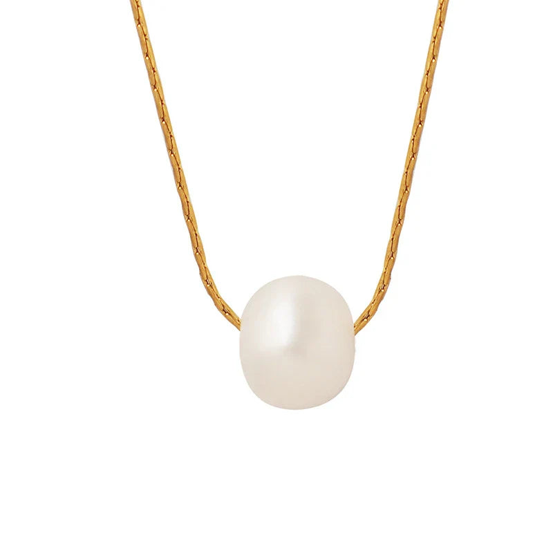 HKM-068179 Newest Design Simple Single Pearl Stainless Steel Wire Chain Necklace Jewelry