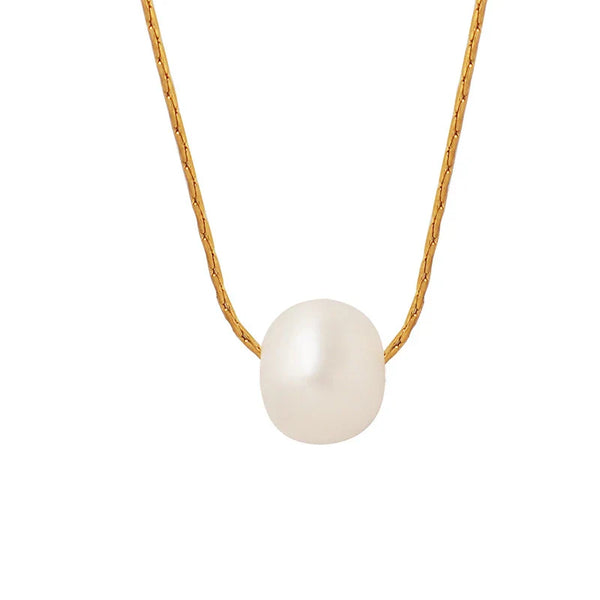 HKM-068179 Newest Design Simple Single Pearl Stainless Steel Wire Chain Necklace Jewelry