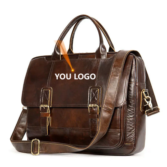 HKM-068179 Vintage Men's Genuine Leather Shoulder Laptop Bag, Business Briefcase for Professionals