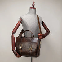 HKM-068179 Vintage Men's Genuine Leather Shoulder Laptop Bag, Business Briefcase for Professionals