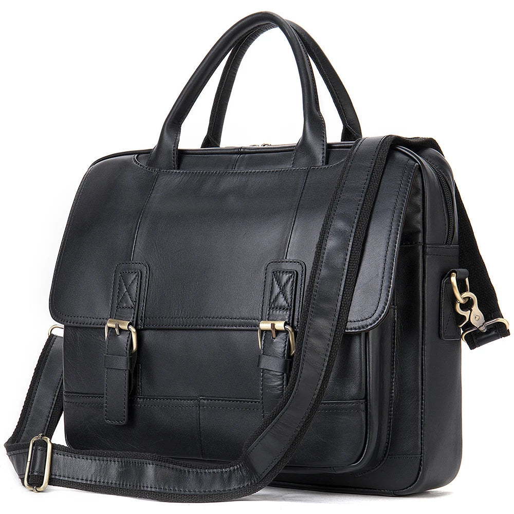 HKM-068179 Vintage Men's Genuine Leather Shoulder Laptop Bag, Business Briefcase for Professionals